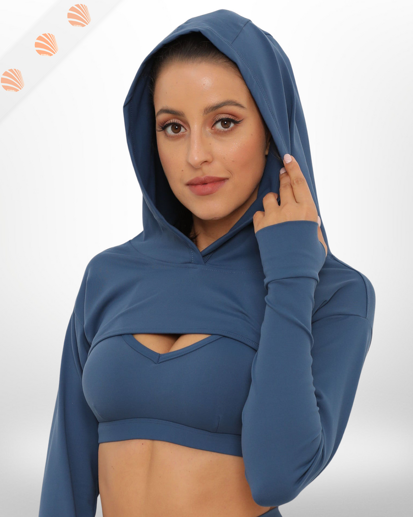 2 in 1 Crop Top Hoodie + Sports Bra