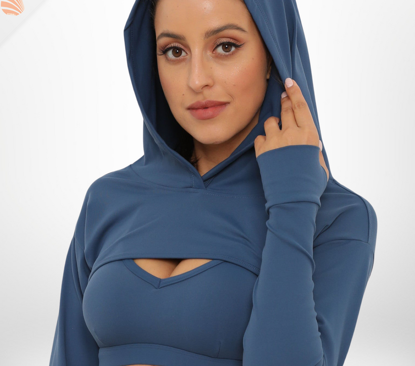 2 in 1 Crop Top Hoodie + Sports Bra